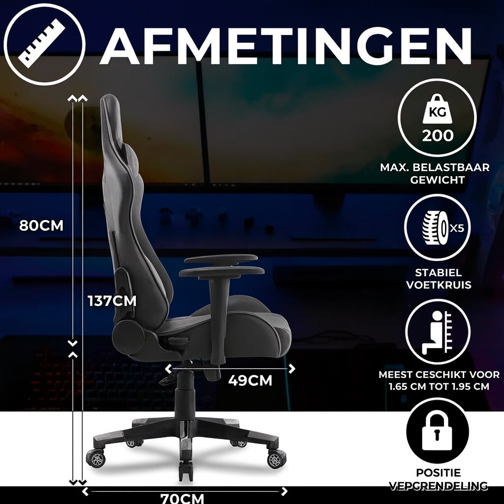 New York - Gamestoel – Bureaustoel – Grijs - Afbeelding 3